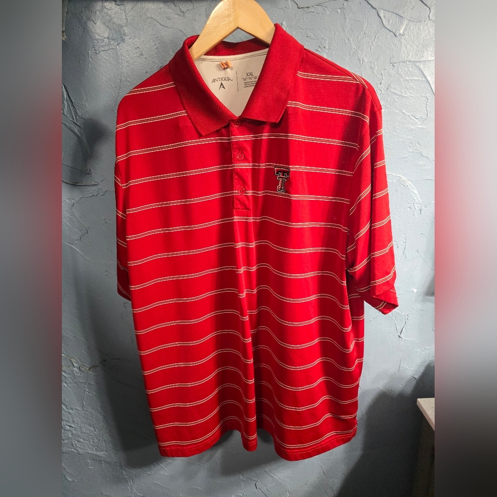 Antigua Red and White Striped Texas Tech Red Raiders Polo Shirt Sz XXL